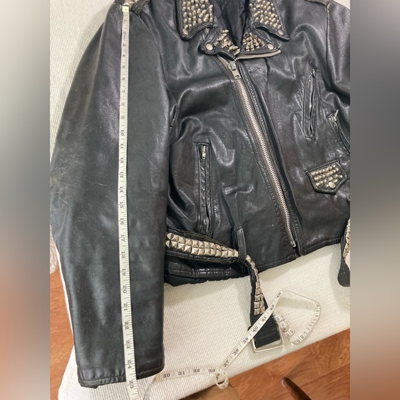 Black Leather Motorcycle Jacket Studded Vintage Brushfire Brand - Picture 2 of 15